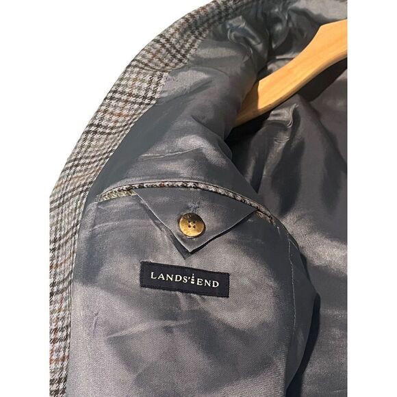 LANDS End Men’s Suit Jacket 42L Blue Tweed Blazer 2 Button Regular Fit Long Wool - Picture 7 of 10